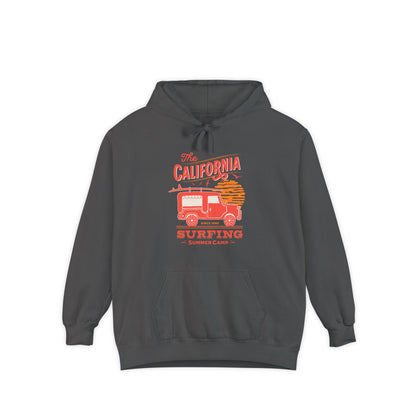 California Surfing Camp Unisex Hoodie, Cozy Beachwear, Summer Vibes, Perfect Gift for Surfers, Relaxed Casual Style, Hoodie for Outdoor