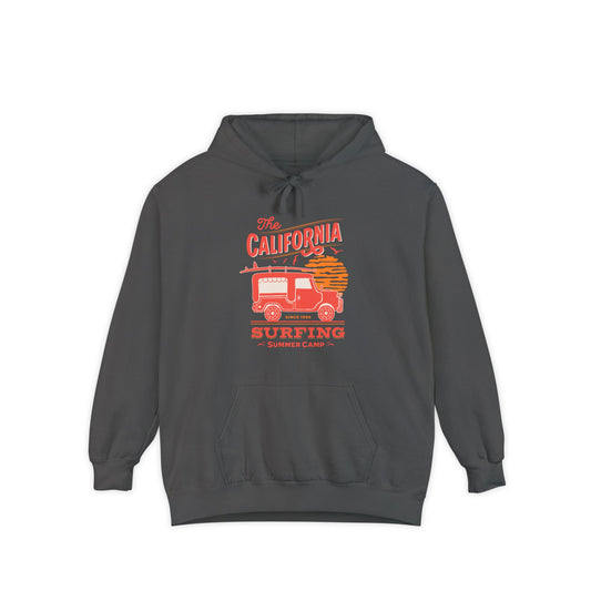 California Surfing Camp Unisex Hoodie, Cozy Beachwear, Summer Vibes, Perfect Gift for Surfers, Relaxed Casual Style, Hoodie for Outdoor