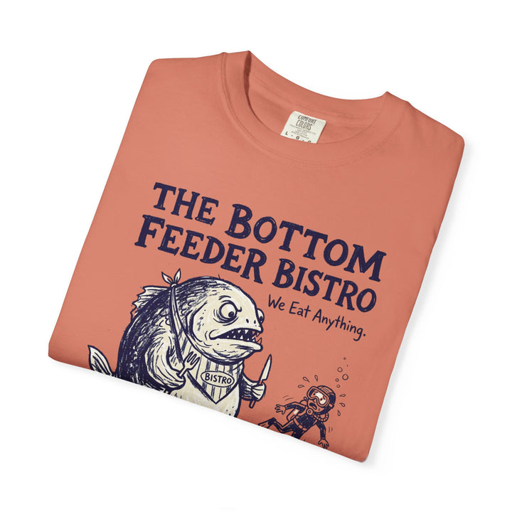 Bottom Feeder Bistro Graphic Tee — Vintage Fish Restaurant Garment-Dyed T-Shirt