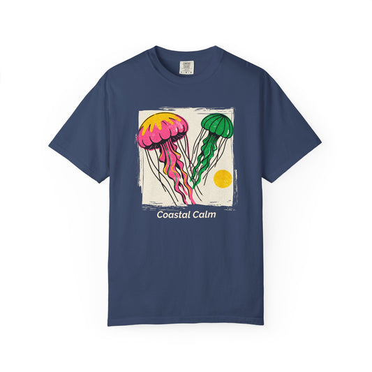 Coastal Calm Jellyfish Graphic T-Shirt, Summer Beach Fashion Cotton Tee