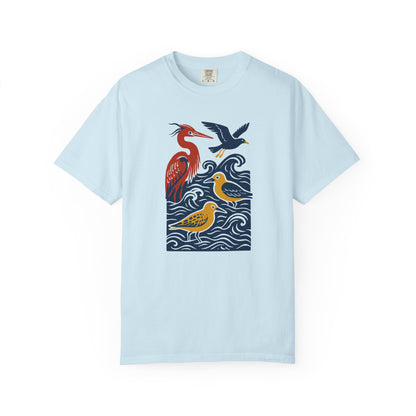 Ocean-Inspired Garment-Dyed Bird T-Shirt for Nature Lovers, Eco-Friendly Tee, Casual Wear, Gift for Bird Watchers, Summer Fashion