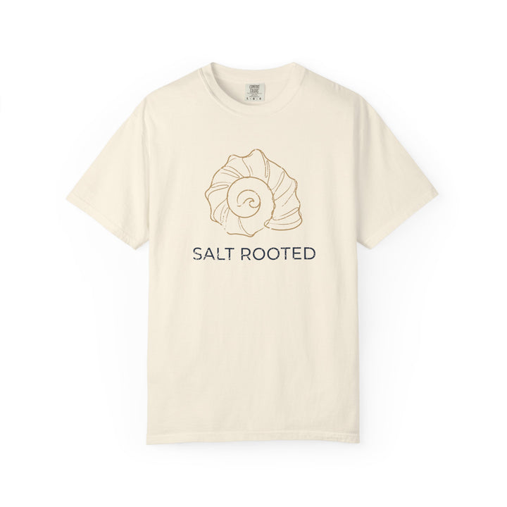 Beige t-shirt with a shell graphic and &