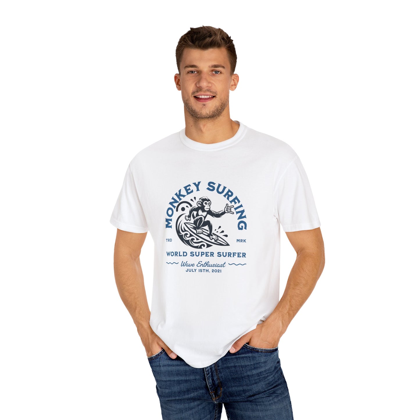 Surfing Monkey Unisex T-Shirt, Fun Summer Tee, Eco-Friendly Gift, Beach Vibes, Adventure Shirt, Casual Everyday Wear