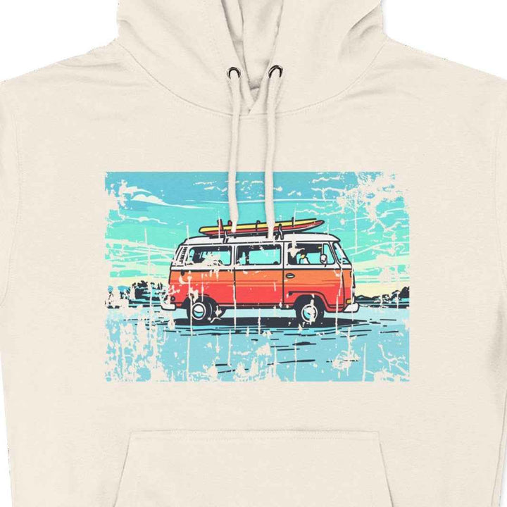 Retro Beach Summer Surf Van, Fleece Lined Hoodie, Unisex Pullover