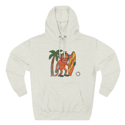 Beach Surfing Monkey Hoodie — Retro Beach Palm Tree Surfboard Graphic
