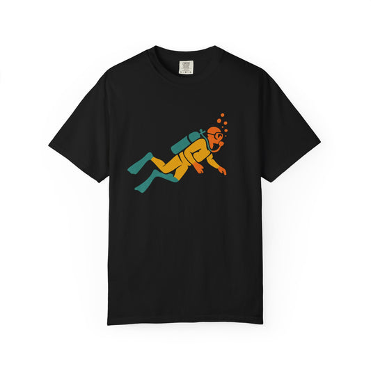 Diver Garment-Dyed T-Shirt | Vintage Ocean Vibes, Cool Gift for Scuba Lovers, Casual Beachwear, Adventure Apparel, Unique Graphic Tee