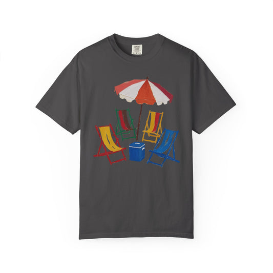 Beach Chairs And Umbrella T-shirt, 100% Ring-Spun Garment-Dyed Cotton