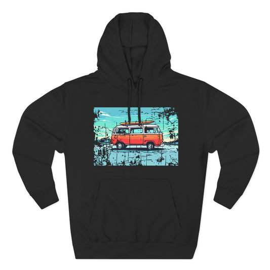 Retro Van Fleece Hoodie | Cozy Beachwear, Surf Style Gear, Road Trip Essential, Gift for Adventurers, Casual Wear