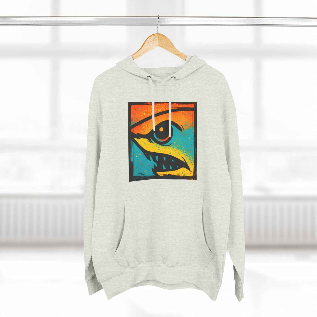 Shark Eye Illustrated Graphic Hoodie — Retro Sumer Surf Fleece Pullover