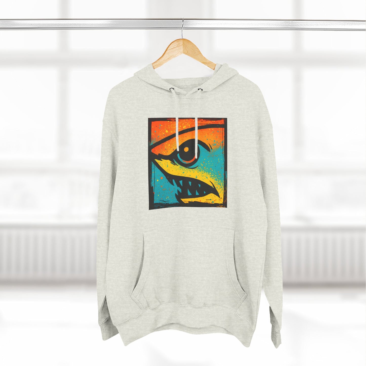 Shark Eye Illustrated Graphic Hoodie — Retro Sumer Surf Fleece Pullover