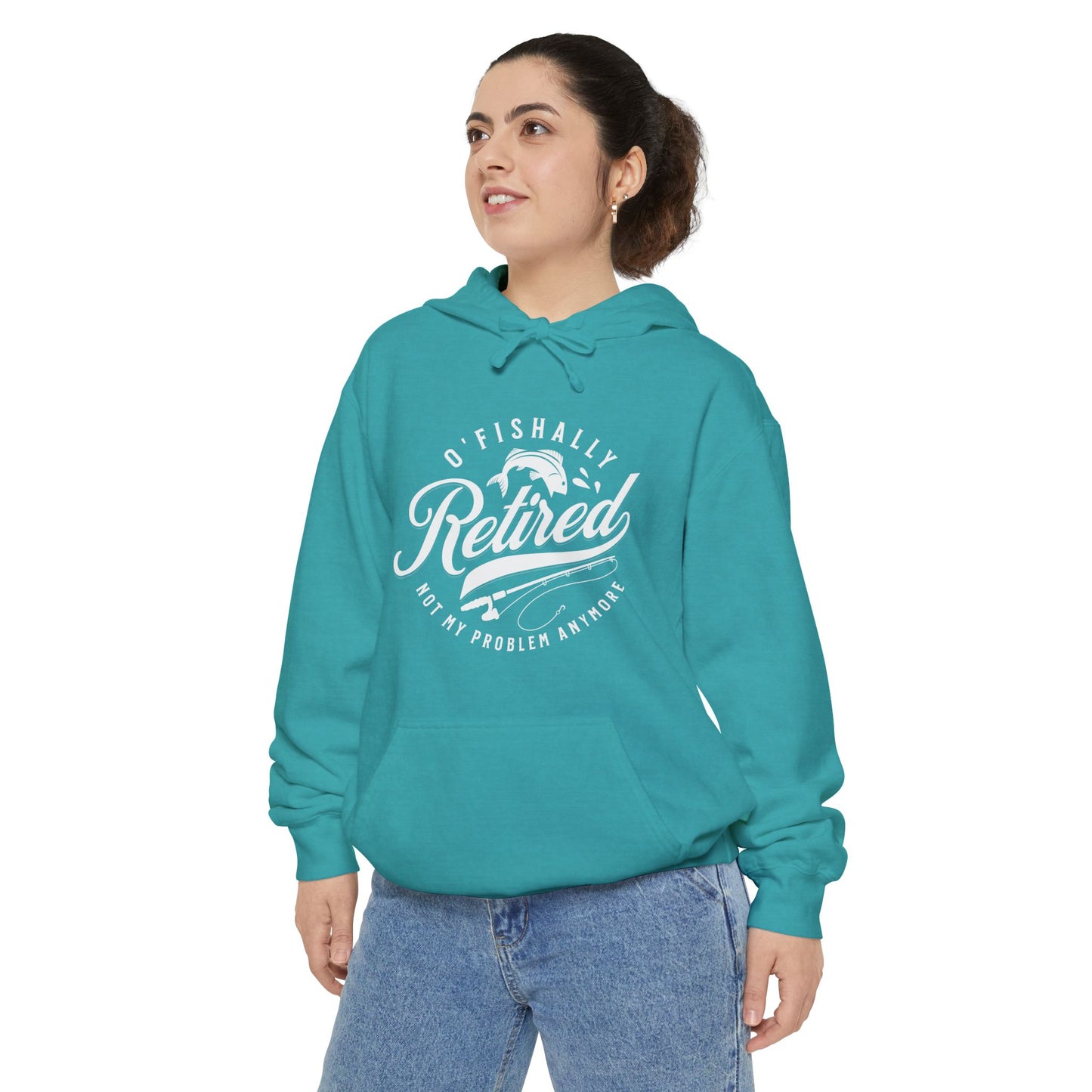 O'Fishally Retired Hoodie, Front Only, Unisex Garment-Dyed Pullover, Perfect Gift for Retirees, Fishing Lovers, Cozy Everyday Wear, Retirement