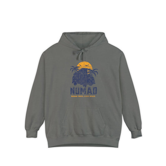 Nomad Vibes Unisex Garment-Dyed Hoodie, Casual Hoodie, Beach Hoodie, Travel Apparel, Summer Chillwear, Relaxed Style
