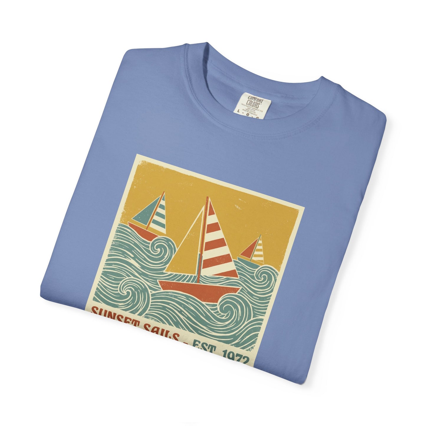 Sunset Sails Graphic Tee - Vintage Sailboat Travel Beach T-Shirt