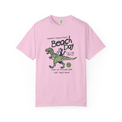 Beach Day Dino T-Shirt | Fun Unisex Tee for Summer, Gift for Kids & Adults, Beach Lovers, Vacation Style, Cute Animal Print