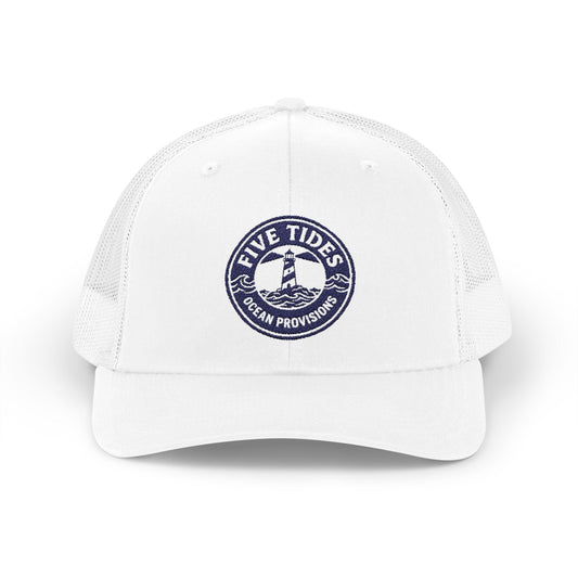 Five Tides Ocean Provisions Lighthouse Snapback Trucker Cap – Custom Embroidered Summer Beach Hat