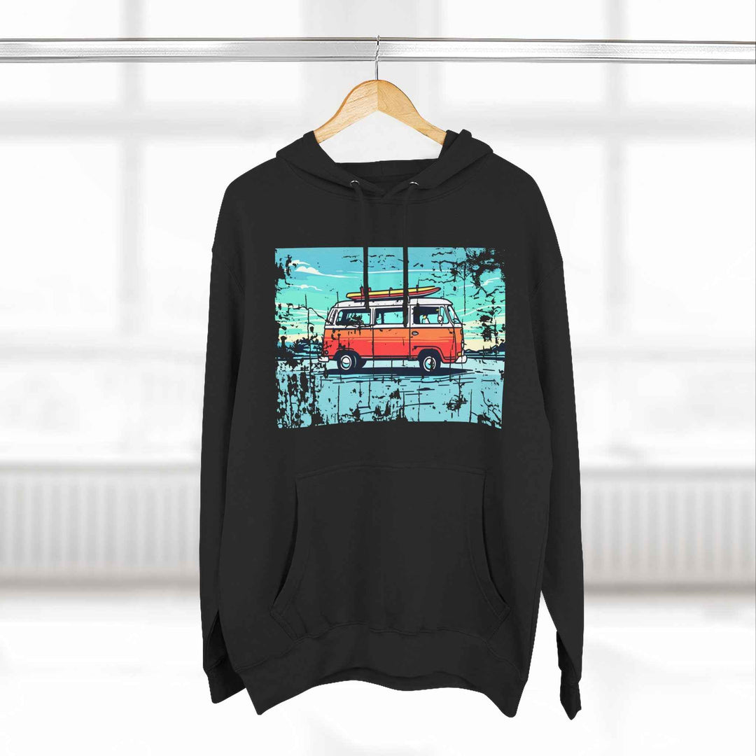 Retro Beach Summer Surf Van, Fleece Lined Hoodie, Unisex Pullover