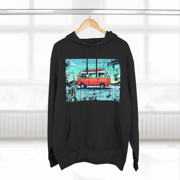 Retro Beach Summer Surf Van, Fleece Lined Hoodie, Unisex Pullover