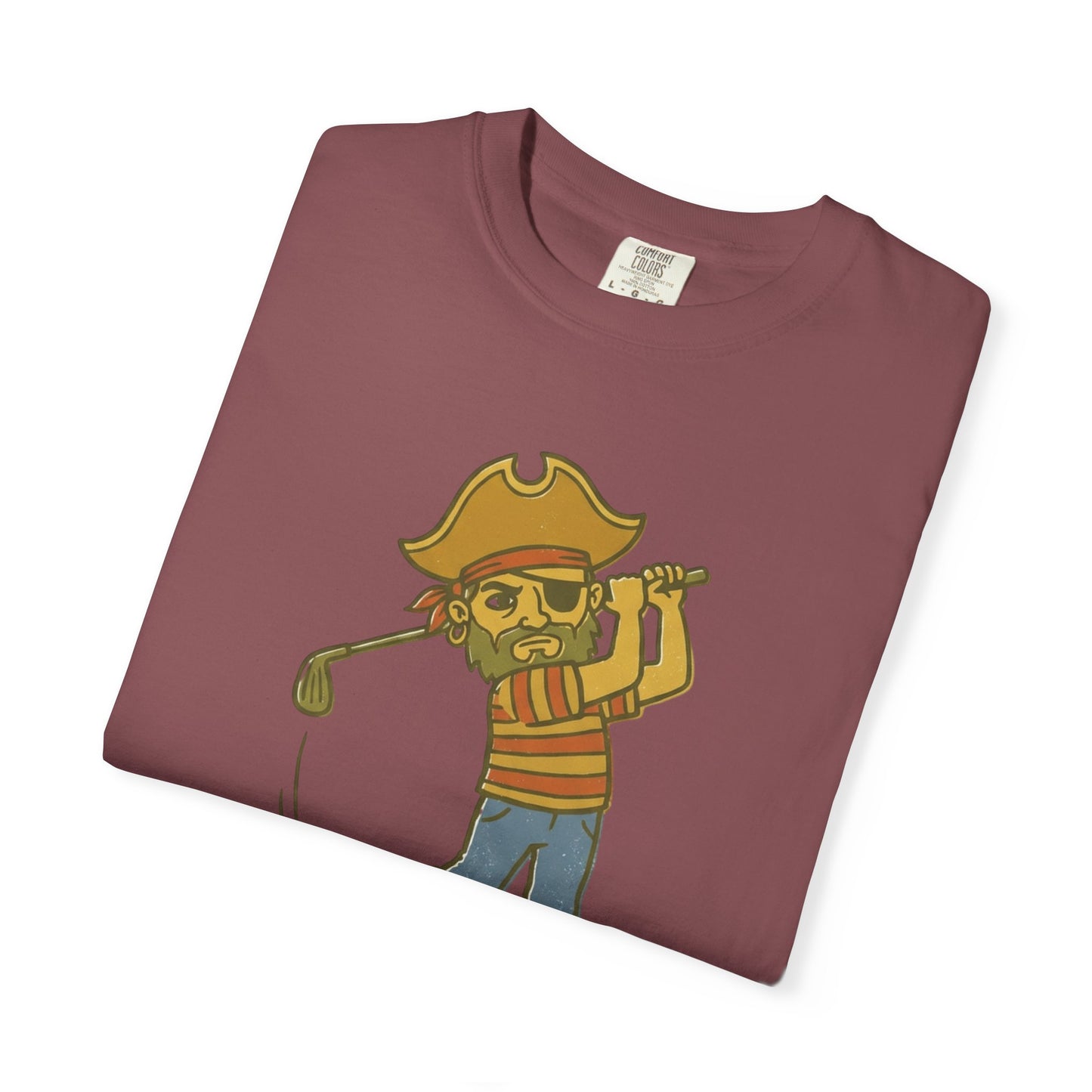 Golfing Pirate Swing And Miss Graphic T-Shirt - Funny Halloween Pirate Golf Player Tee