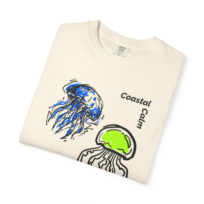 Coastal Calm Jellyfish Graphic T-Shirt, Summer Beach Fashion Cotton Tee