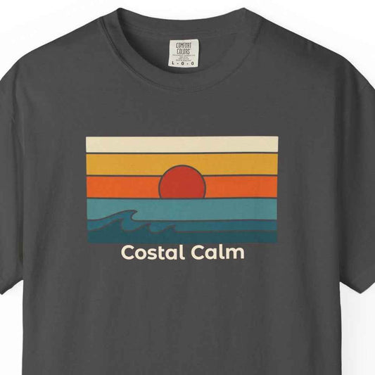 Coastal Calm Sunset Vibes T-Shirt, Retro Vintage Summer Fashion Graphic Tee