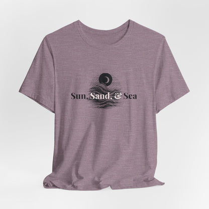 Sun Sand Sea Unisex Casual Summer Tee Shirt, Beachwear, Gift for Travelers, Vacation Outfit, Relaxed Style, Trending Store, Cool T-Shirt