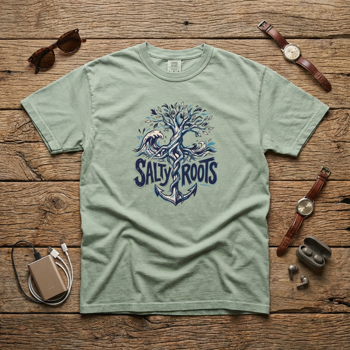 Salty Roots Anchor Tree T-Shirt - Garment-dyed Cotton