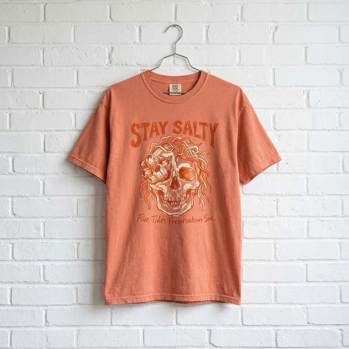 Stay Salty Skull Graphic Tee — Coastal Garment-Dyed T-Shirt
