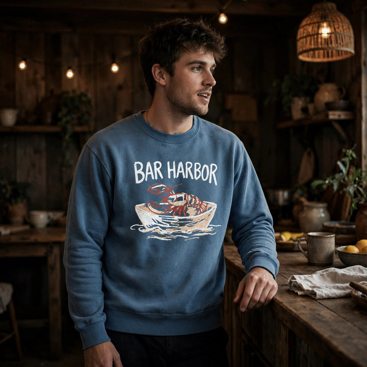 Bar Harbor Sweatshirt — in the Five Tides room, male front