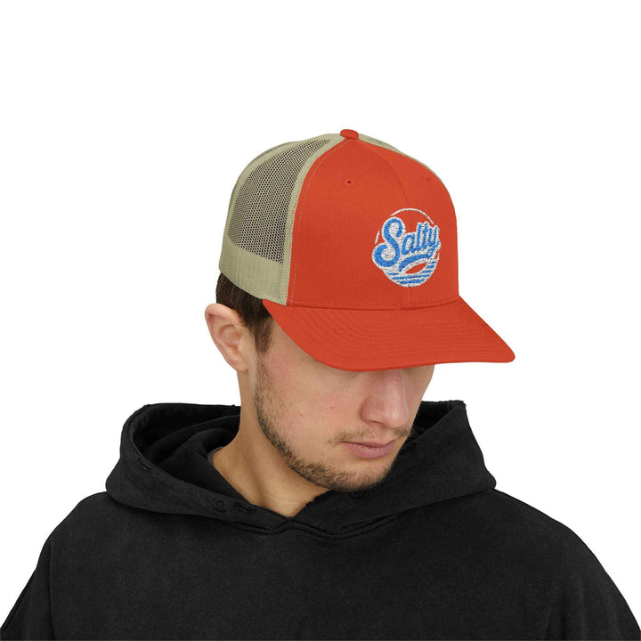 Salty Wave Snapback Trucker Cap — Beachy Retro Embroidered Beach Hat
