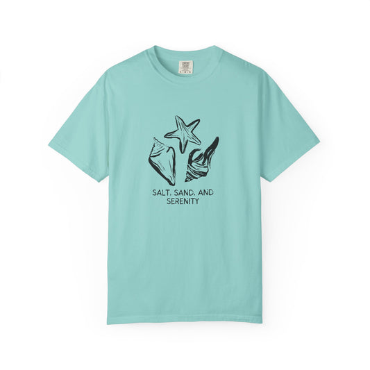 Beach Vibes Unisex T-Shirt, Salt Sand and Serenity Tee, Summer Casual Shirt, Gift for Beach Lovers, Ocean Inspired Apparel
