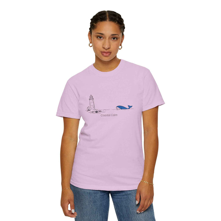 Lighthouse &amp; Whale T-Shirt — Coastal Nautical Tee ("Coastal Soul") Cotton Summer Tee