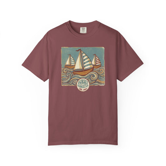 Sunset Regatta graphic T-Shirt - Vintage Summer Sailing Nautical Vibe Tee