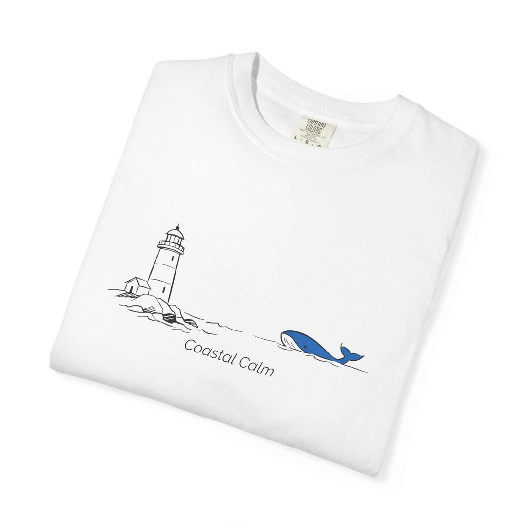 Lighthouse & Whale T-Shirt — Coastal Nautical Tee ("Coastal Soul") Cotton Summer Tee