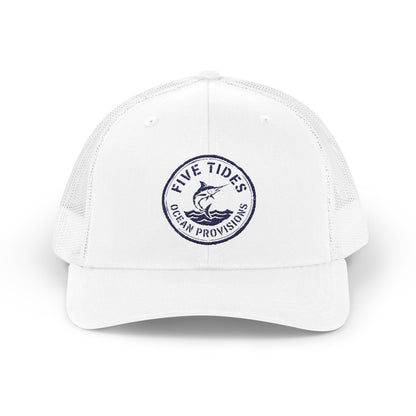 Five Tides Ocean Provisions Embroidered Snapback Hat - Swordfish Summer Trucker Style Cap