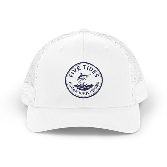 Five Tides Ocean Provisions Embroidered Snapback Hat - Swordfish Summer Trucker Style Cap