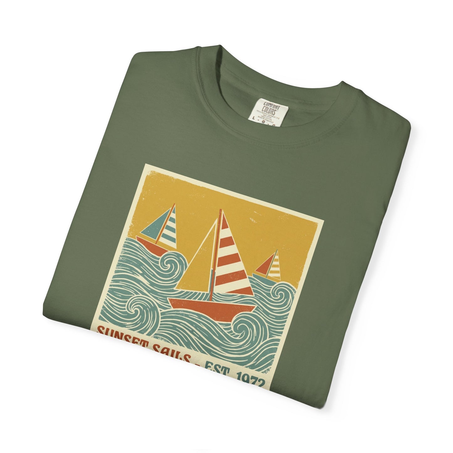 Sunset Sails Graphic Tee - Vintage Sailboat Travel Beach T-Shirt