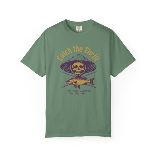 Catch the Thrill T-Shirt, Mens Fishing Tee, Skull Design Shirt, Outdoor Adventure Apparel, Gift for Anglers