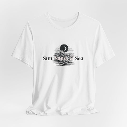Sun Sand Sea Unisex Casual Summer Tee Shirt, Beachwear, Gift for Travelers, Vacation Outfit, Relaxed Style, Trending Store, Cool T-Shirt