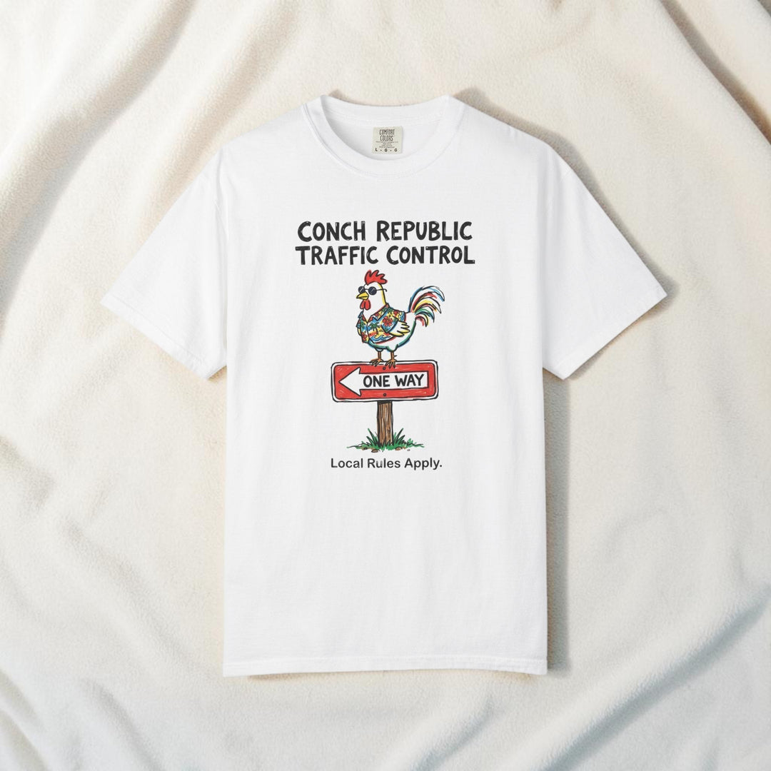 Conch Republic Traffic Control Tee | Garment-Dyed Key West Rooster Graphic