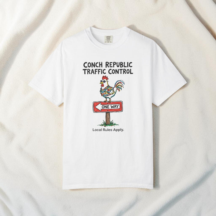 Conch Republic Traffic Control Tee | Garment-Dyed Key West Rooster Graphic