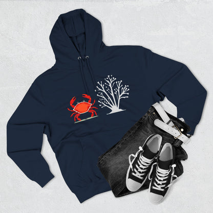 Crab & Coral Design Fleece Hoodie, Cozy Outdoor Apparel, Perfect Gift for Nature Lovers, Fall/Winter Wardrobe Essential, Unisex Casual Wear