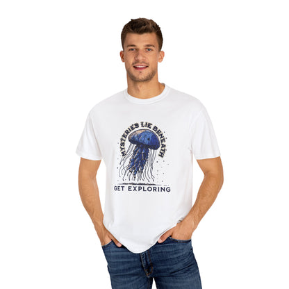 Mystical Jellyfish Exploration Tee | Unisex Garment-Dyed T-shirt for Adventurers, Beach Lovers, Gifts, Casual Wear, Summer Vibes