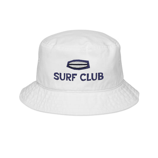 Surf Club Embroidered Bucket Hat — White Surf Vibe Summer Hat