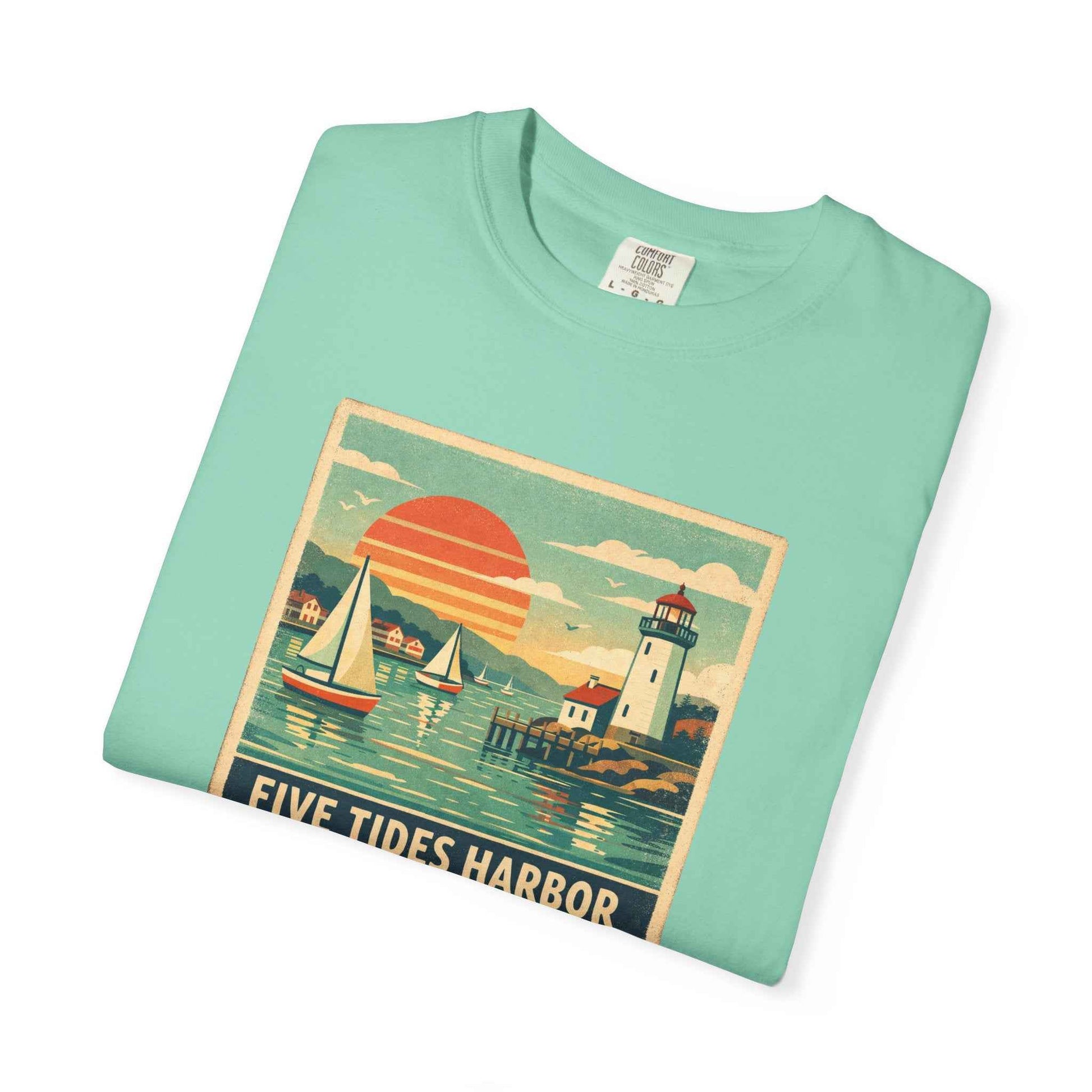 Five Tides Harbor Vintage Sailboat Graphic T-Shirt, Summer Fashion Travel Unisex Tee