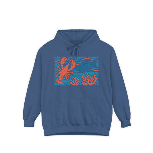 Beachy Lobster Garment-Dyed Hoodie for Outdoor Lovers, Casual Wear, Summer Style, Gift for Seafood Enthusiasts, Coastal Fashion