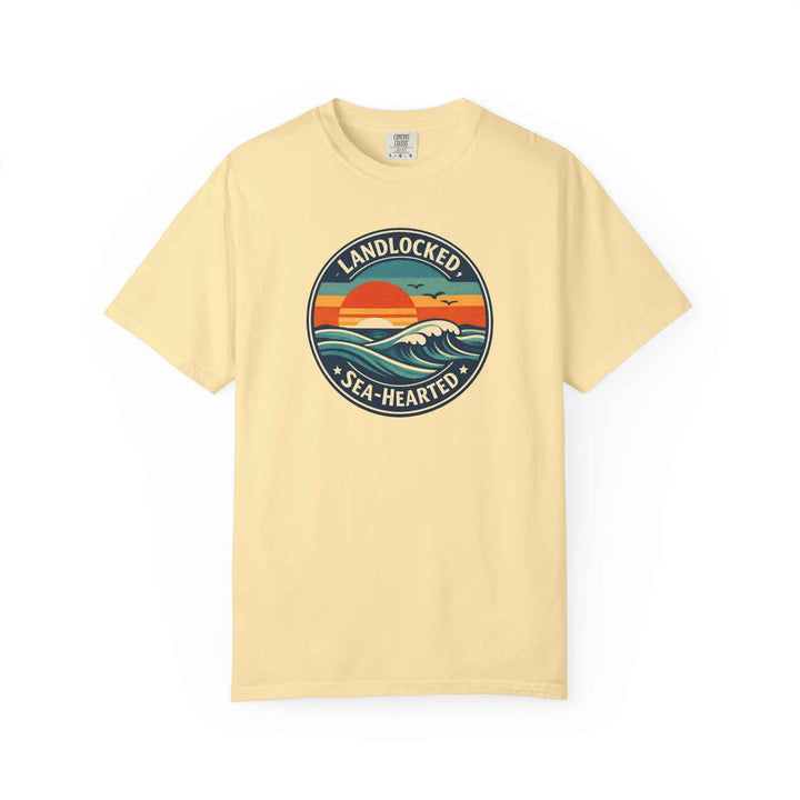 Landlocked Sea-Hearted Sunset Graphic T-Shirt, Vintage Retro Fashion Unisex Tee
