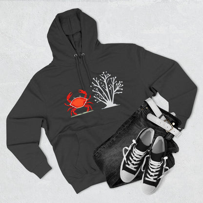 Crab & Coral Design Fleece Hoodie, Cozy Outdoor Apparel, Perfect Gift for Nature Lovers, Fall/Winter Wardrobe Essential, Unisex Casual Wear