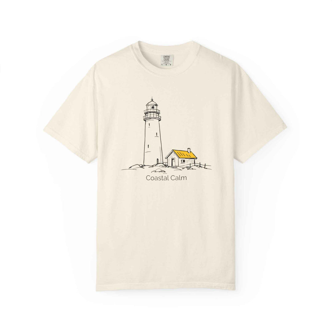 Coastal Calm Lighthouse Watch Hut Graphic  T-Shirt, Summer Beach Cotton Tee