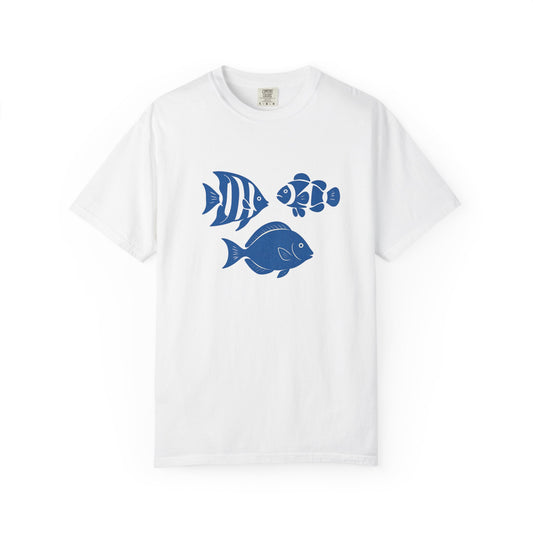 Ocean-Inspired Garment-Dyed T-Shirt, Unisex Beach Tee, Summer Style, Fish Graphic Shirt, Casual Wear