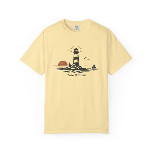 New England Lighthouse Sunset T-Shirt - Tide & Time Coastal Graphic Tee